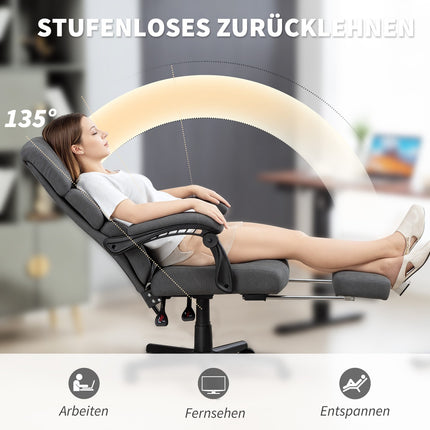 Verstellbarer Bürostuhl in Samt-Optik, Rollbar, Grau