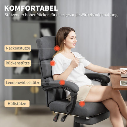 Verstellbarer Bürostuhl in Samt-Optik, Rollbar, Grau