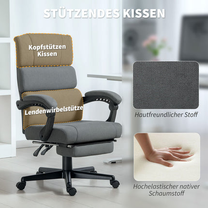 Verstellbarer Bürostuhl in Samt-Optik, Rollbar, Grau