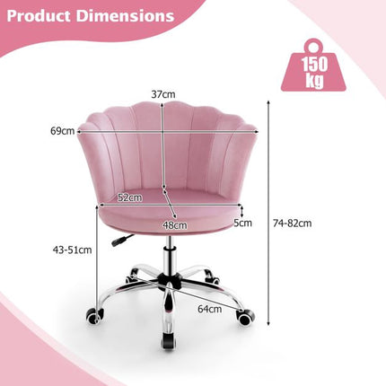 Bürostuhl Samt, höhenverstellbar, drehbar, Rosa
