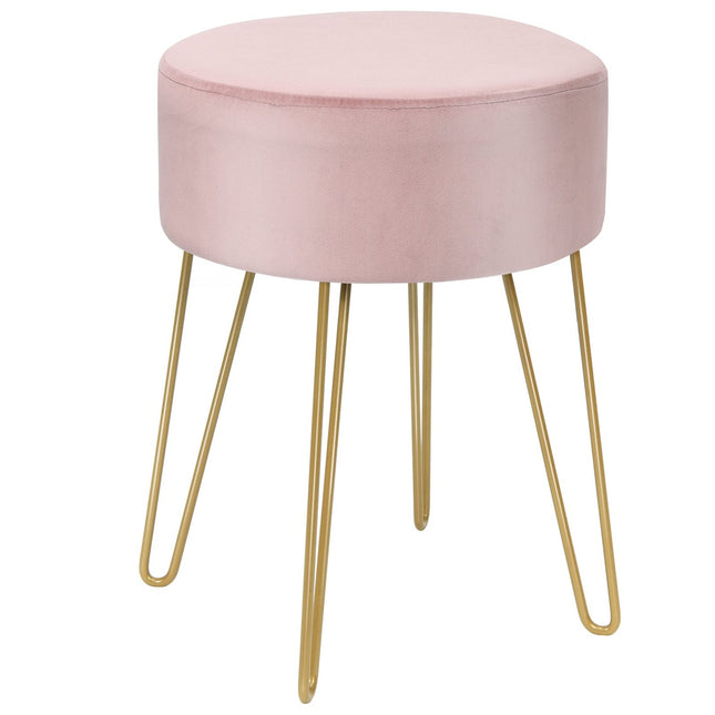 Samt-Ottomane mit Metallbeinen – Rosa, Runder Fußhocker