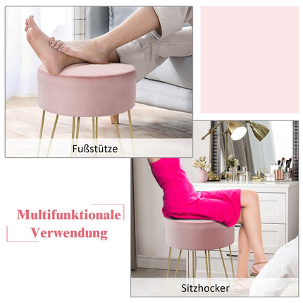Samt-Ottomane mit Metallbeinen – Rosa, Runder Fußhocker