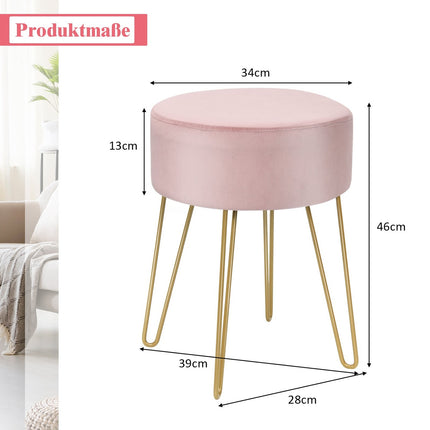 Samt-Ottomane mit Metallbeinen – Rosa, Runder Fußhocker