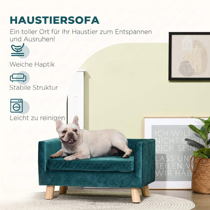 Velvet Pet Sofa Bed with Backrest, Blue, 64 x 45 x 36 cm