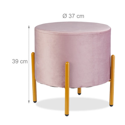 Velvet Pouf Stool with 4 Gold Metal Legs