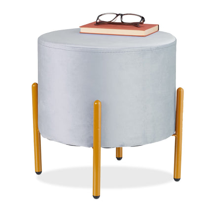 Velvet Pouf Stool with 4 Gold Metal Legs