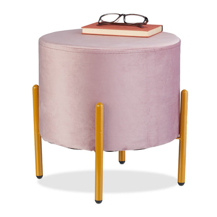 Velvet Pouf Stool with 4 Gold Metal Legs