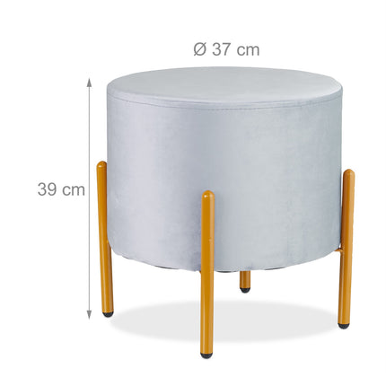 Velvet Pouf Stool with 4 Gold Metal Legs