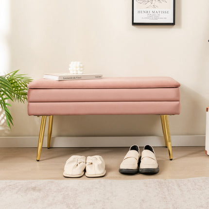 Samtaufbewahrungsbank mit Metallbeinen, Rosa 78 cm