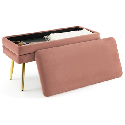 Samtaufbewahrungsbank mit Metallbeinen, Rosa 78 cm