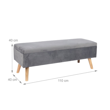 Velvet Storage Bench with Eucalyptus Wood Legs