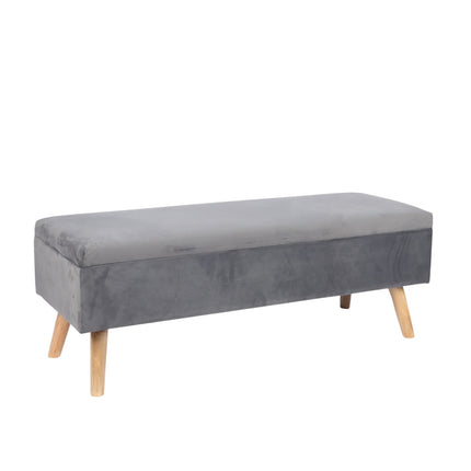 Velvet Storage Bench with Eucalyptus Wood Legs