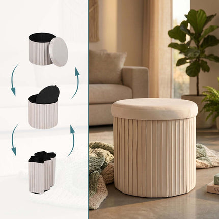 Velvet Storage Ottoman, Foldable Padded Seat
