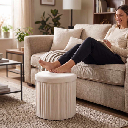 Velvet Storage Ottoman, Foldable Padded Seat