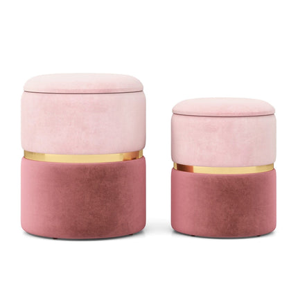 Aufbewahrungshocker-Set aus Samt, Rosa, 32L + 21L Fassungsvermögen