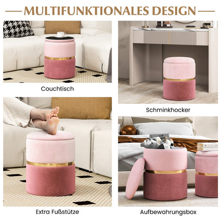 Aufbewahrungshocker-Set aus Samt, Rosa, 32L + 21L Fassungsvermögen