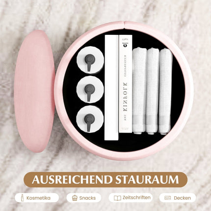 Aufbewahrungshocker-Set aus Samt, Rosa, 32L + 21L Fassungsvermögen