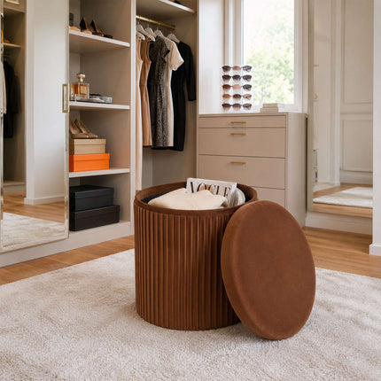 Velvet Storage Stool, Chocolate Brown, 38x38 cm