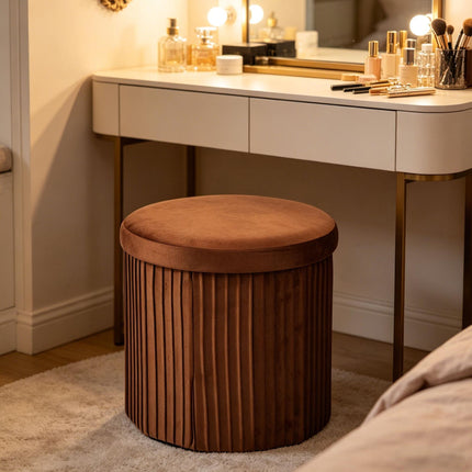 Velvet Storage Stool, Chocolate Brown, 38x38 cm