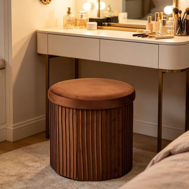 Velvet Storage Stool, Chocolate Brown, 38x38 cm