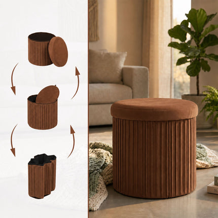 Velvet Storage Stool, Chocolate Brown, 38x38 cm