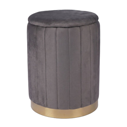 Velvet Storage Stool with Gold Base, Dark Gray, 42x32 cm