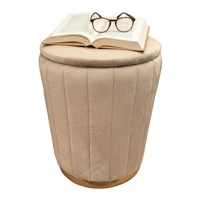 Velvet Storage Stool with Padded Lid and Gold Base