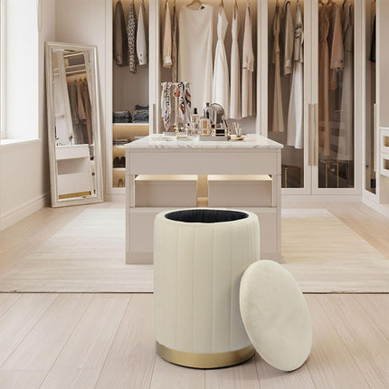 Sitzhocker aus Samt mit gepolstertem Sitz und goldenem Fuß