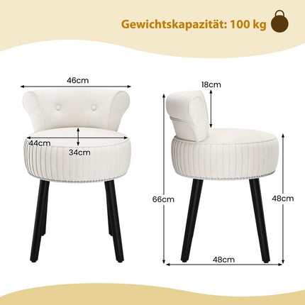 Samt-Schminktischhocker mit getufteter Rückenlehne, weiß