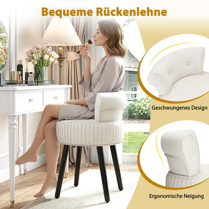 Samt-Schminktischhocker mit getufteter Rückenlehne, weiß