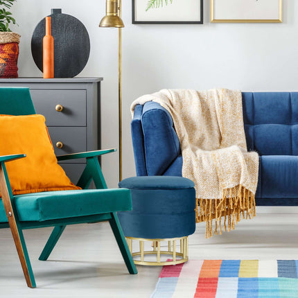 Velvet pouffe with storage space