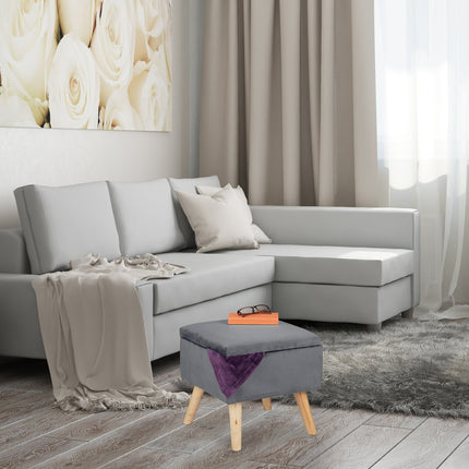 Tabouret en velours avec rangement
