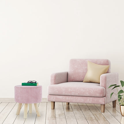 Tabouret en velours avec pieds en bois