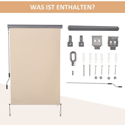 Cremeweiße Balkonmarkise – Handkurbel, Windschutz, 120x200 cm