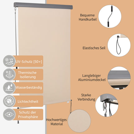 Cremeweiße Balkonmarkise – Handkurbel, Windschutz, 120x200 cm