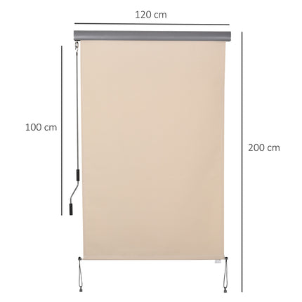Cremeweiße Balkonmarkise – Handkurbel, Windschutz, 120x200 cm
