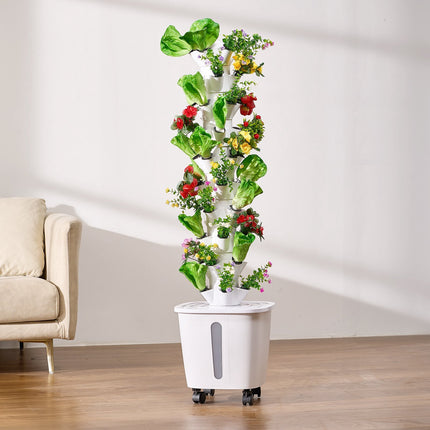 Vertical Hydroponic Tower, 50 Pods, 10-Tier, Rolling, Water Pump