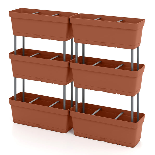 Vertical Planter Box Set with Drainage, 6 Pieces, Brown