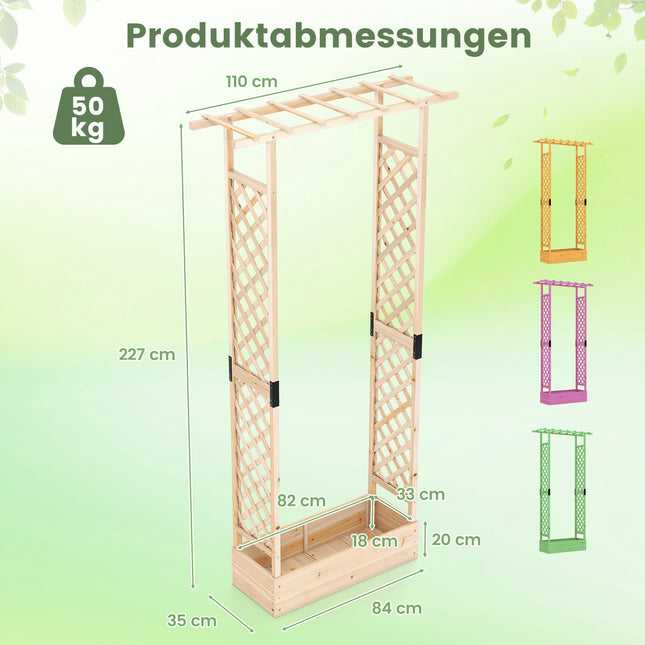 Vertikales Pflanzgefäß mit Spalier und hängendem Dach