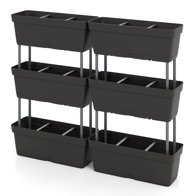 Vertical Planter Set with Drainage, 6 Black Boxes