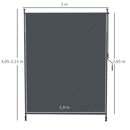 Vertikalmarkise 200x292 cm, verstellbares graues Aluminium