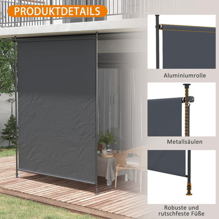Vertikalmarkise 200x292 cm, verstellbares graues Aluminium