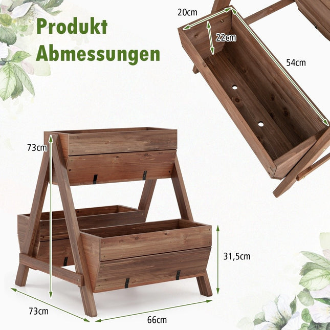 Vertikales Hochbeet mit 2 Ebenen &amp; 3 Pflanzkästen &amp; Drainagelöchern Blumenbeet 66 x 73 x 73 cm braun