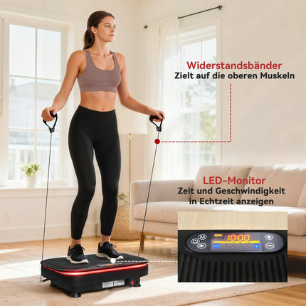 Vibrační plošina pro fitness, Bluetooth, 99 rychlostí, černá
