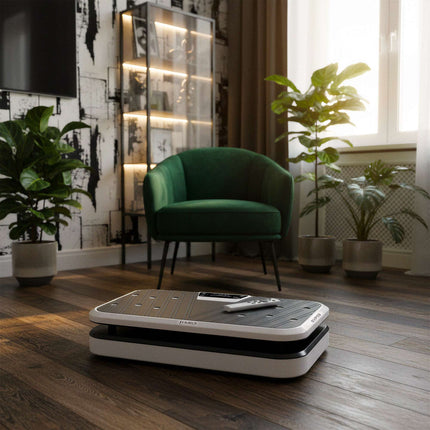 Vibrationsplatte mit Liegestützgriffen, Bluetooth, 5 Programmen