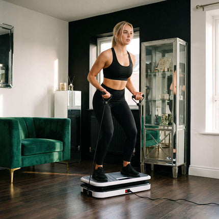 Vibrationsplatte mit Liegestützgriffen, Bluetooth, 5 Programmen