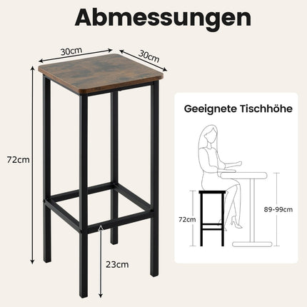 Vintage Bar Stools Set of 4, 100kg Capacity, 72cm Seat Height