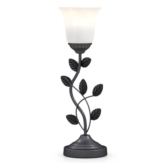 Vintage Nachttischlampe mit Tulpen-Glasschirm & Metallblättern