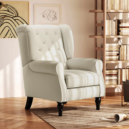 Vintage Cream Wingback Armchair, Tufted, 74 x 86 x 102 cm