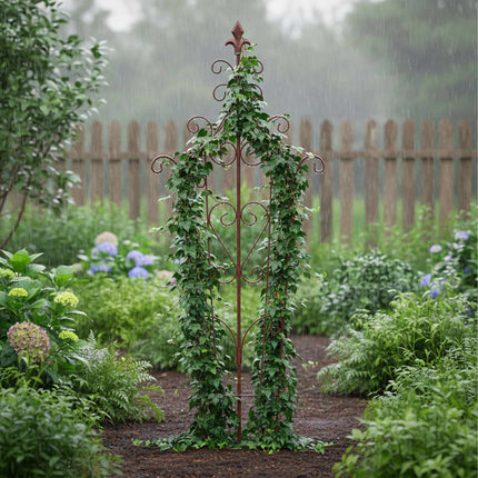 Gartenrankgitter aus Vintage-Metall, Fleur-de-Lis-Spitze, kompakt